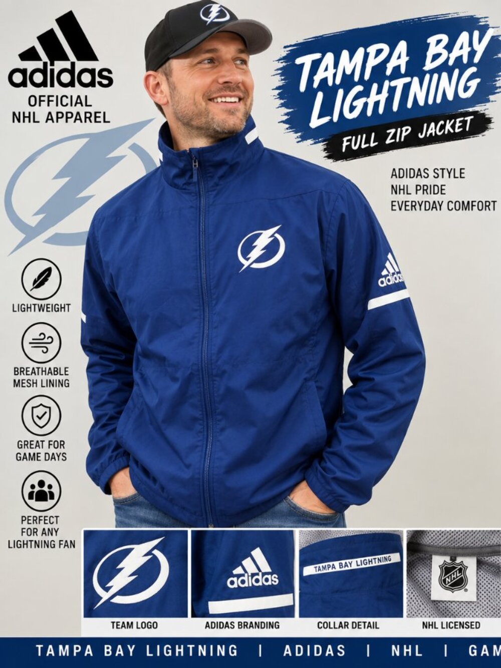 Tampa Bay Lightning NHL Full Zip Jacket Men’s Small Blue